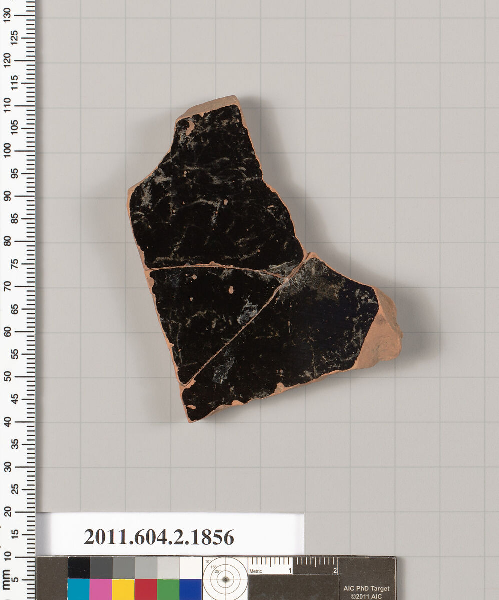 Terracotta fragment of a skyphos (deep drinking cup), Terracotta, Greek, Attic
