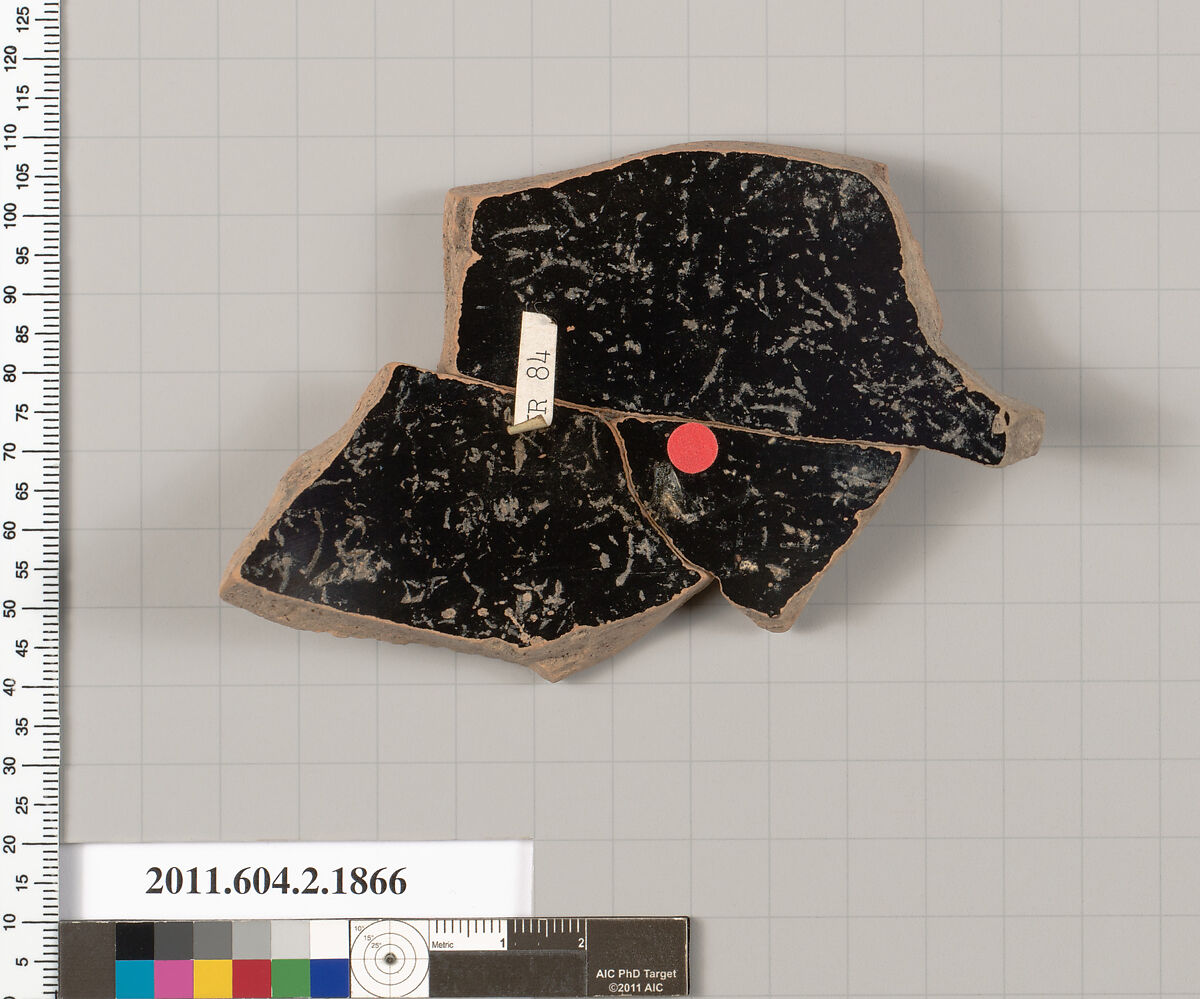 Terracotta fragment of a skyphos (deep drinking cup), Terracotta, Greek, Attic