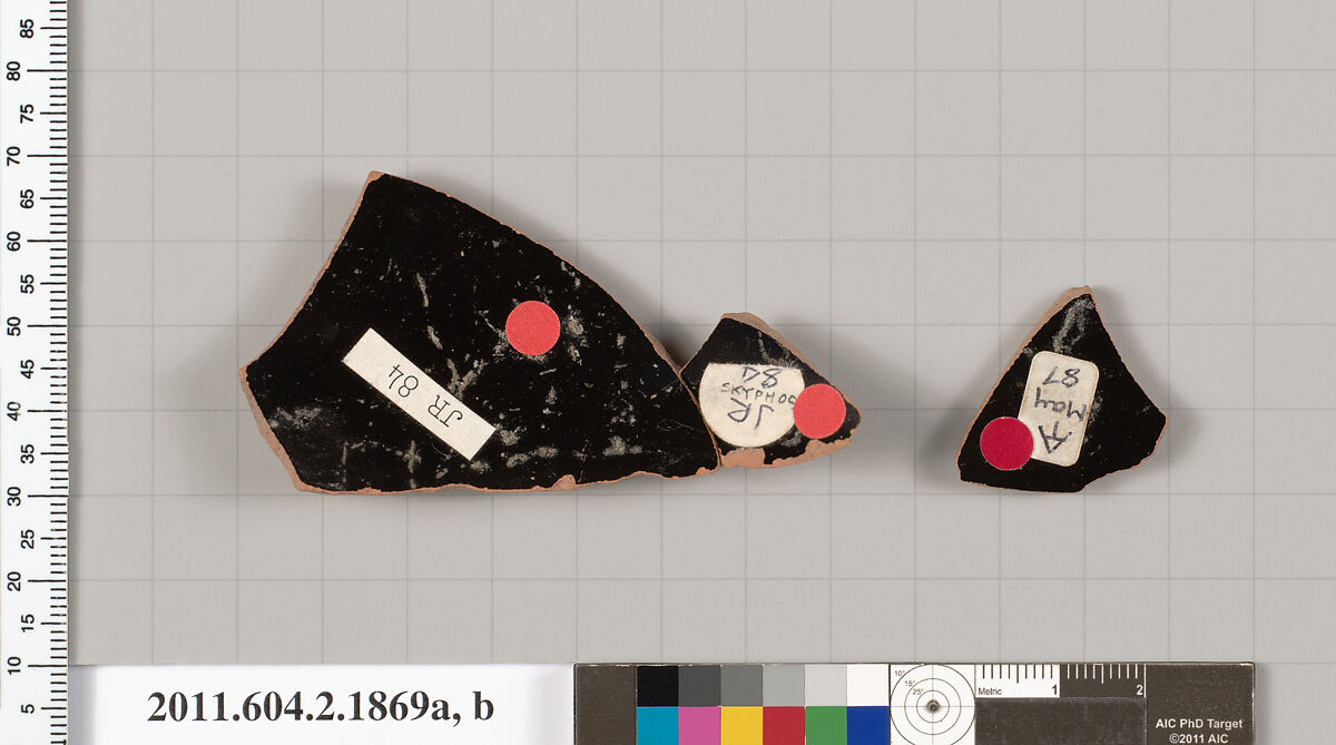 Terracotta fragments of skyphoi (deep drinking cups), Terracotta, Greek, Attic