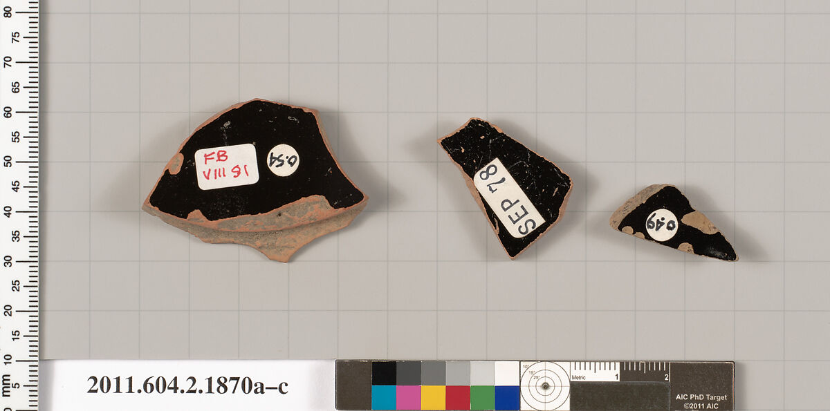 Terracotta fragments of skyphoi (deep drinking cups), Terracotta, Greek, Attic