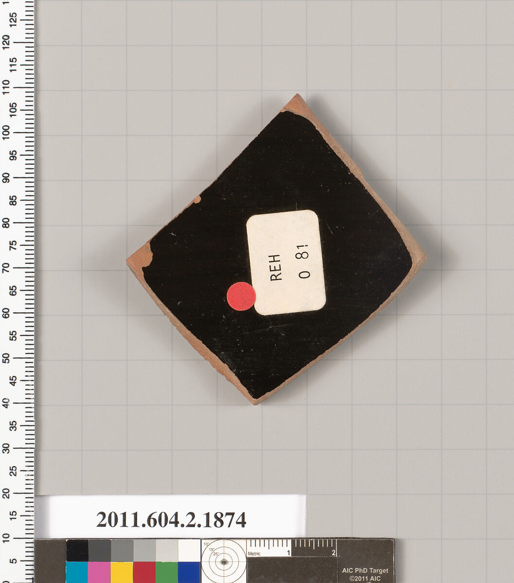 Terracotta fragment of a skyphos (deep drinking cup), Terracotta, Greek, Attic