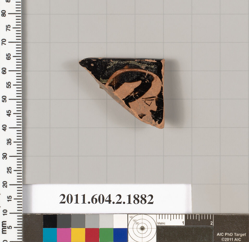 Terracotta rim fragment of a skyphos (deep drinking cup), Terracotta, Greek, Attic 