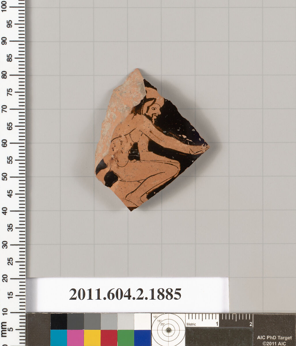 Terracotta fragment of a skyphos (deep drinking cup)?, Terracotta, Greek, Attic 