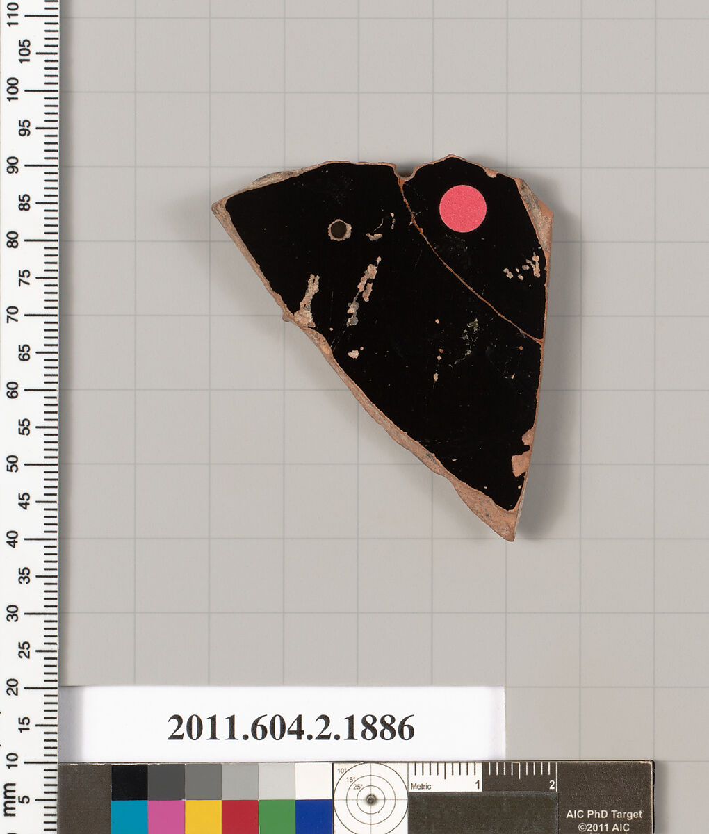 Terracotta fragment of a skyphos (deep drinking cup), Terracotta, Greek, Attic