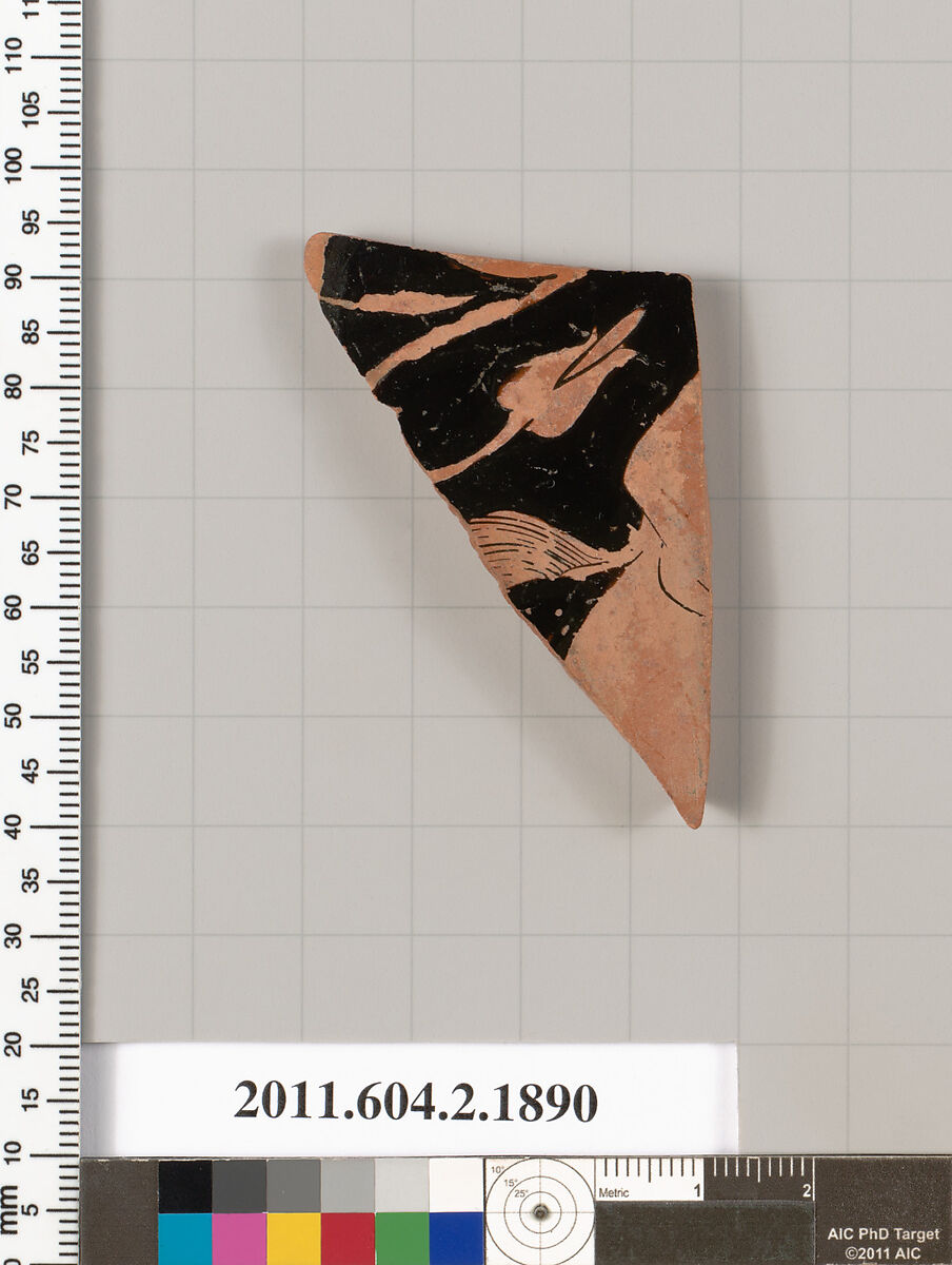 Terracotta fragment of a skyphos (deep drinking cup), Terracotta, Greek, Attic 