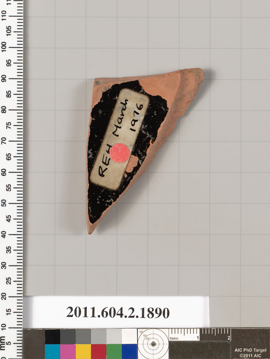 Terracotta fragment of a skyphos (deep drinking cup), Terracotta, Greek, Attic