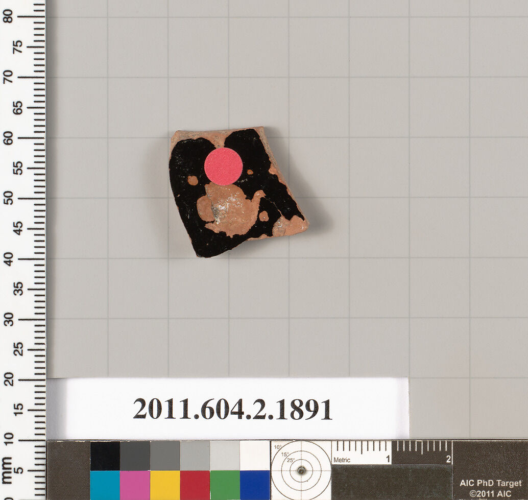 Terracotta fragment of a skyphos (deep drinking cup), Terracotta, Greek, Attic