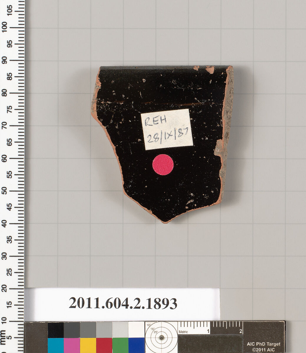 Terracotta rim fragment of a skyphos (deep drinking cup), Terracotta, Greek, Attic