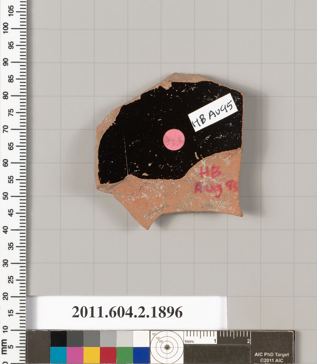 Terracotta fragment of a skyphos (deep drinking cup), Terracotta, Greek, Attic