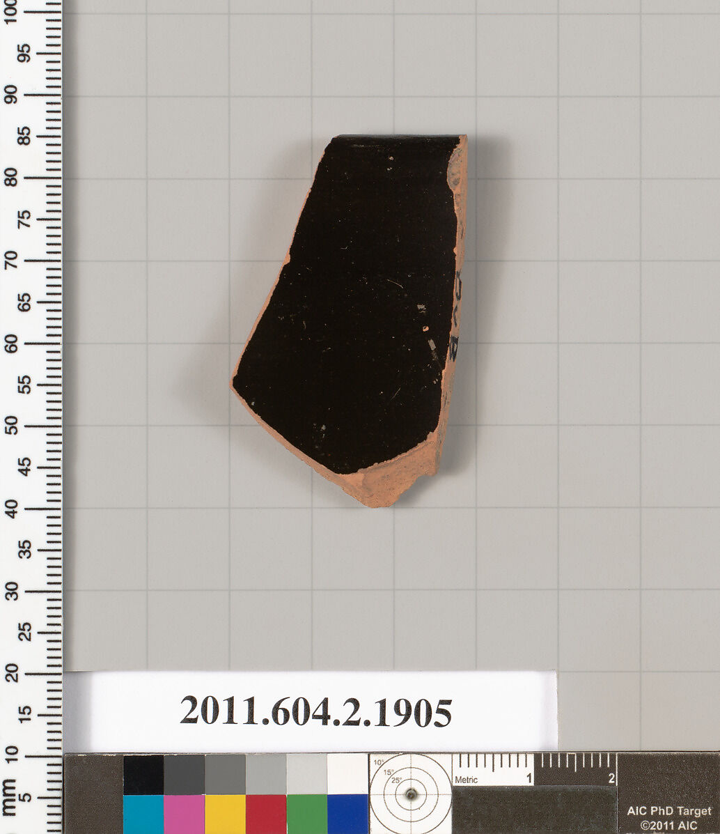 Terracotta fragment of a skyphos (deep drinking cup), Terracotta, Greek, Attic