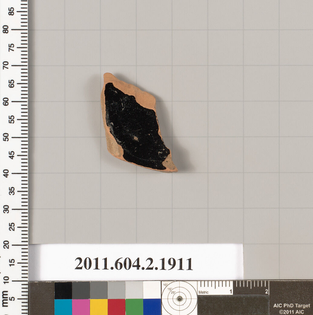 Terracotta fragment of a skyphos (deep drinking cup), Terracotta, Greek, Attic