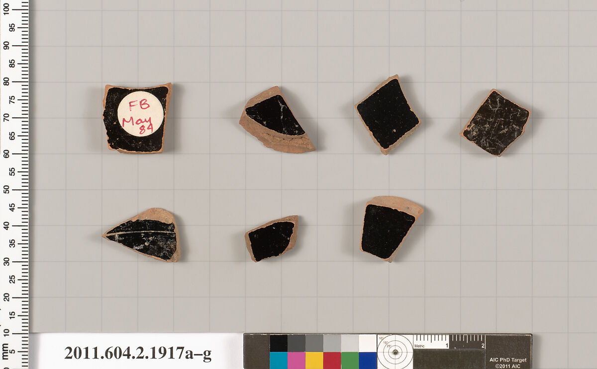 Terracotta fragments of skyphoi (deep drinking cups), Terracotta, Greek, Attic