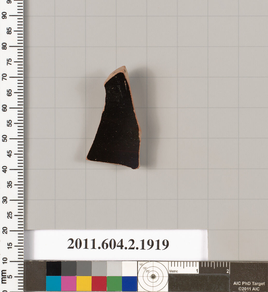 Terracotta fragment of a skyphos (deep drinking cup), Terracotta, Greek, Attic