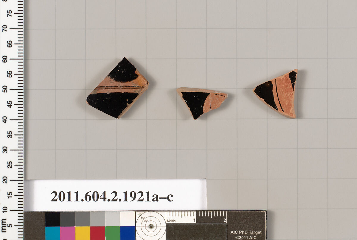 Terracotta fragments of skyphoi (deep drinking cups), Terracotta, Greek, Attic 