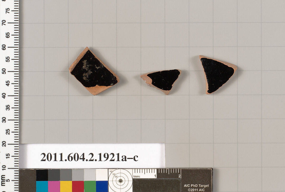 Terracotta fragments of skyphoi (deep drinking cups), Terracotta, Greek, Attic