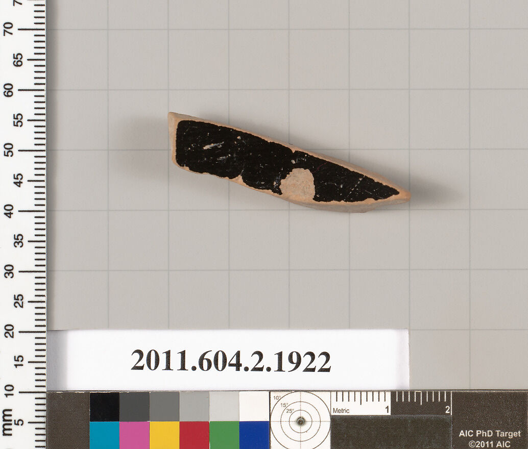 Terracotta fragment of a skyphos (deep drinking cup), Terracotta, Greek, Attic