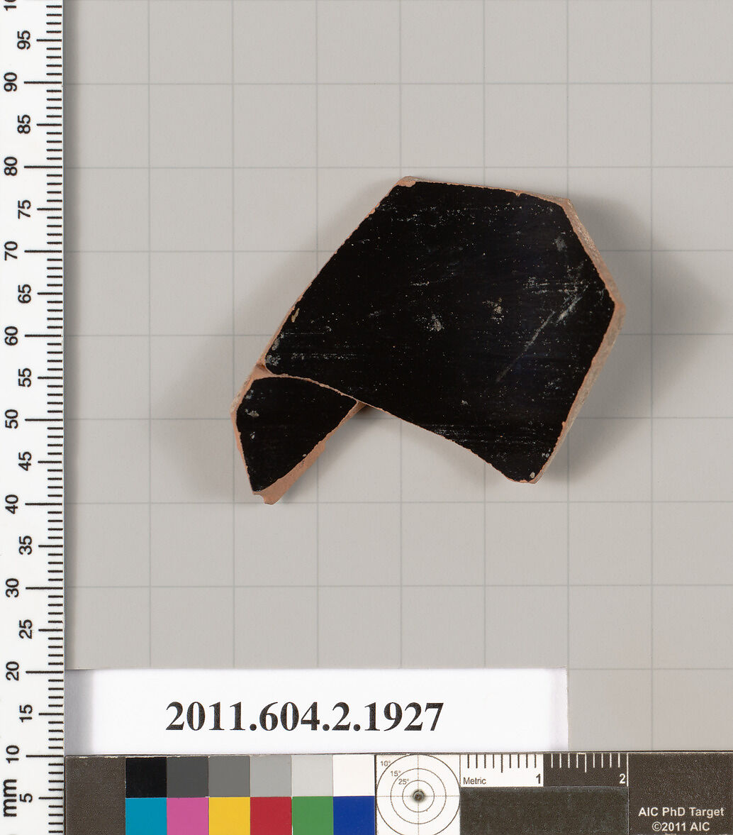 Terracotta fragment of a skyphos (deep drinking cup), Terracotta, Greek, Attic