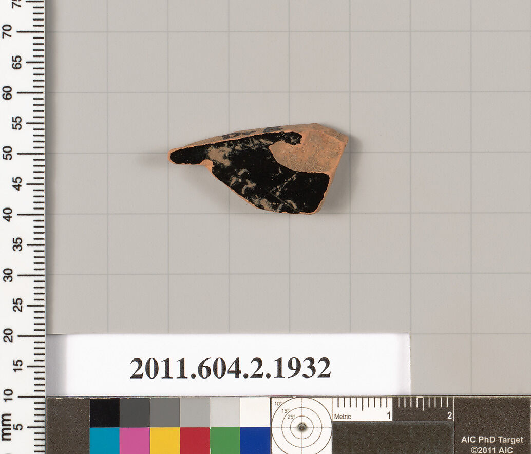 Terracotta fragment of a skyphos (deep drinking cup), Terracotta, Greek, Attic