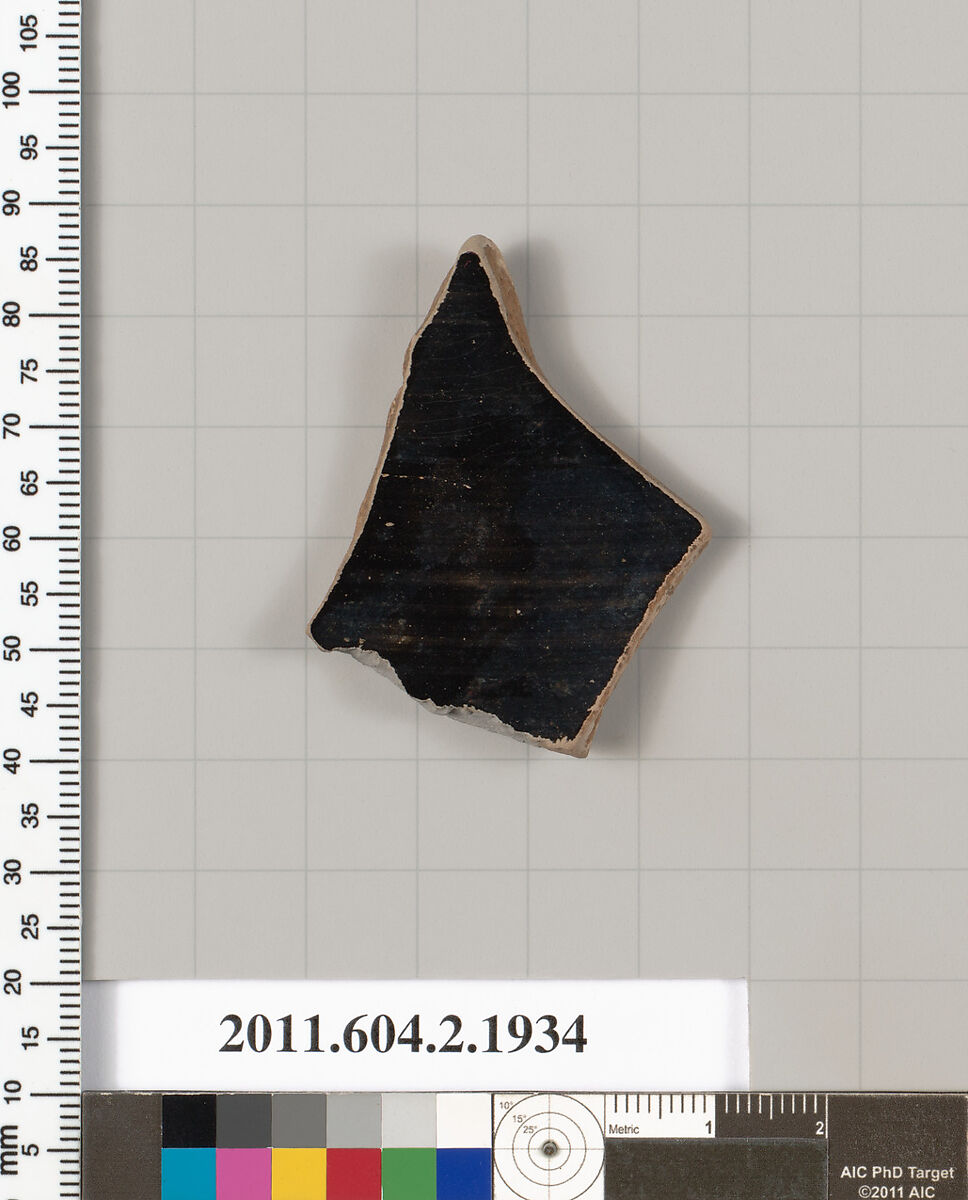 Terracotta fragment of a skyphos (deep drinking cup), Terracotta, Greek, Attic