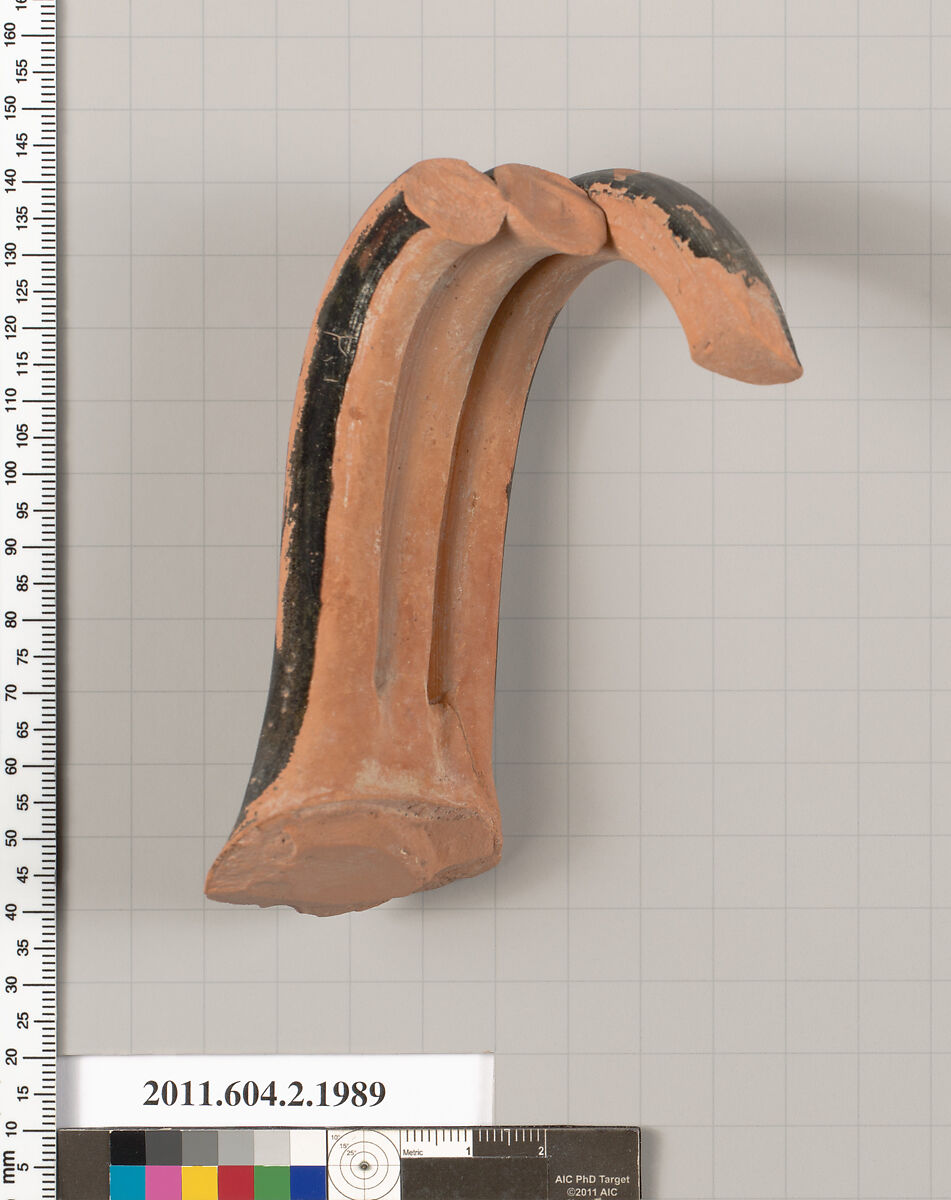 Terracotta fragment of a Neck-amphora (jar), Terracotta, Greek, Attic