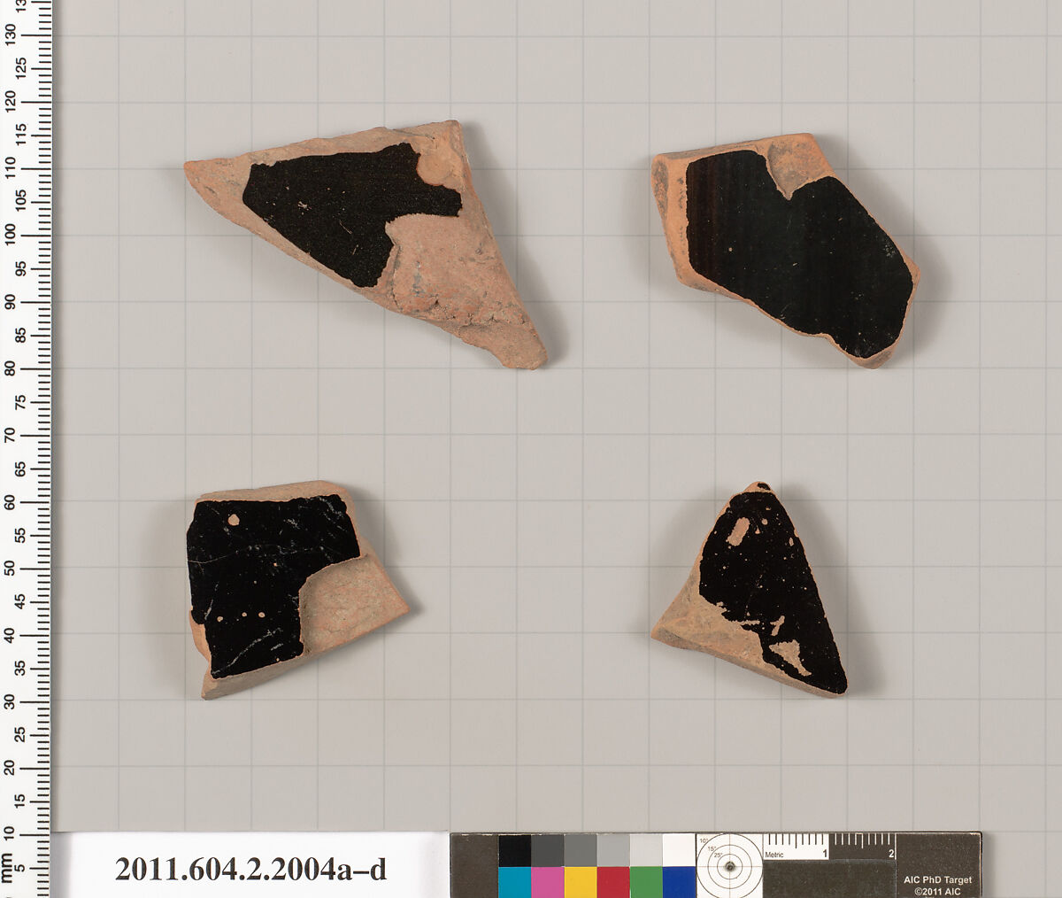 Terracotta fragments of pots; glazed on the inside, Terracotta, Greek, Attic 