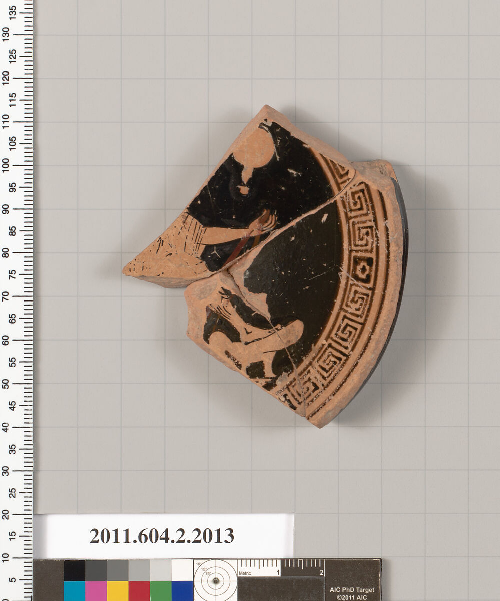 Terracotta fragment of a plate, Terracotta, Greek, Attic 