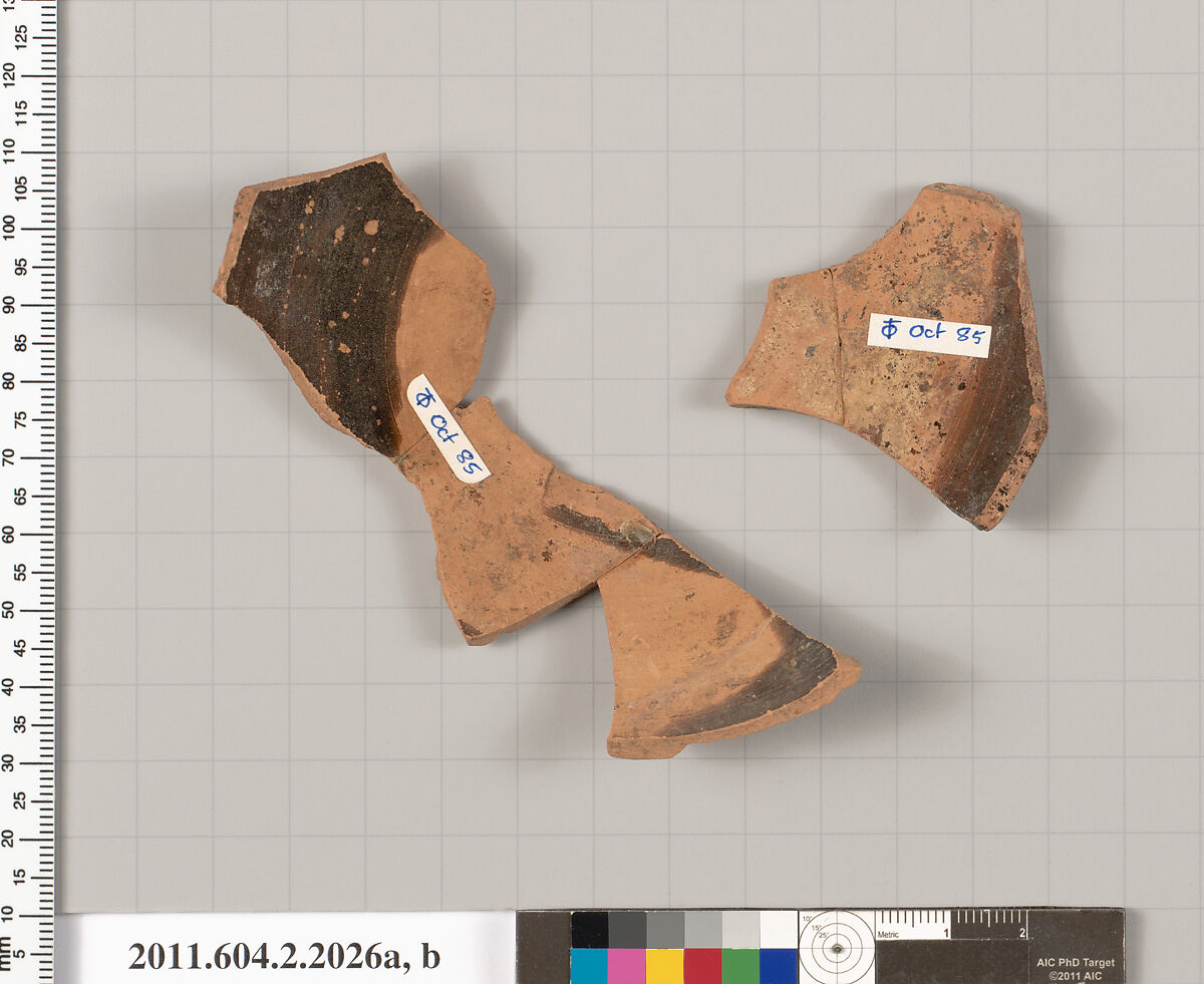 Terracotta fragments of a strainer, Terracotta, Greek, Attic
