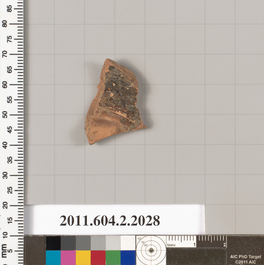 Terracotta fragment of an askos (flask with a spout and handle over the top)? or a strainer, Terracotta, Greek, Attic