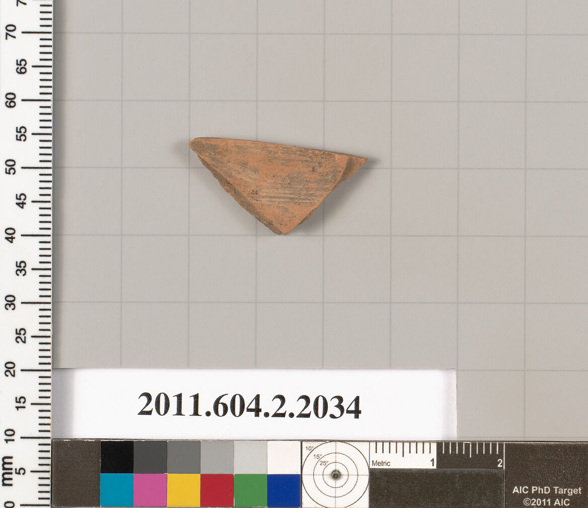 Terracotta fragment of a pot; unglazed on the inside, Terracotta, Greek, Attic