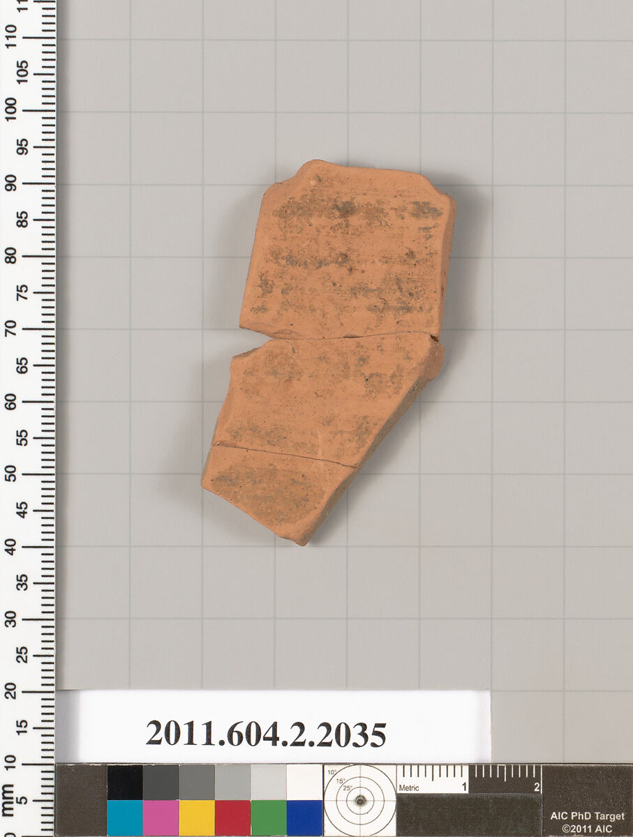 Terracotta fragment of a pot; unglazed on the inside, Terracotta, Greek, Attic