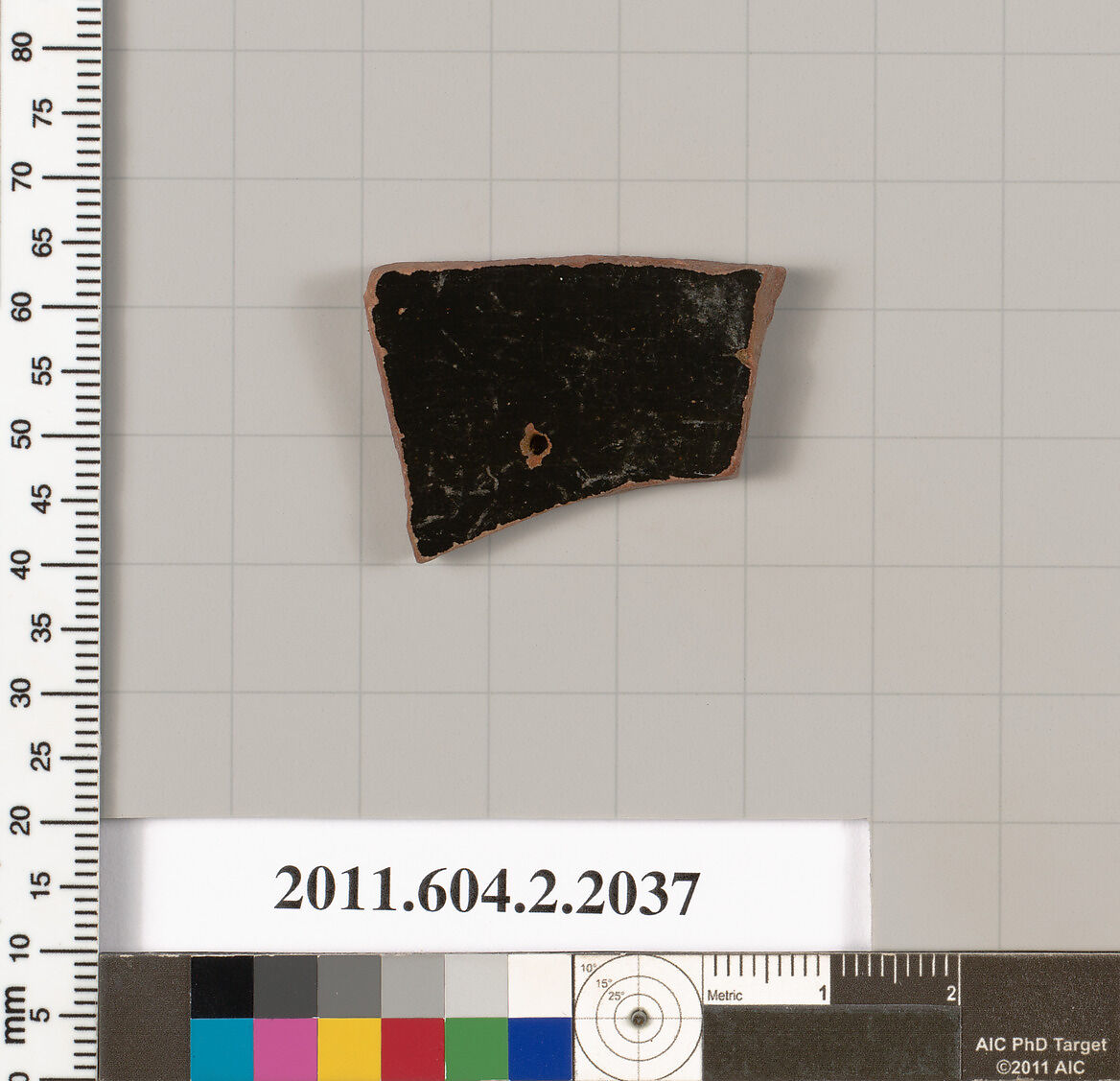 Terracotta fragment of a pot; glazed on the inside, Terracotta, Greek, Attic