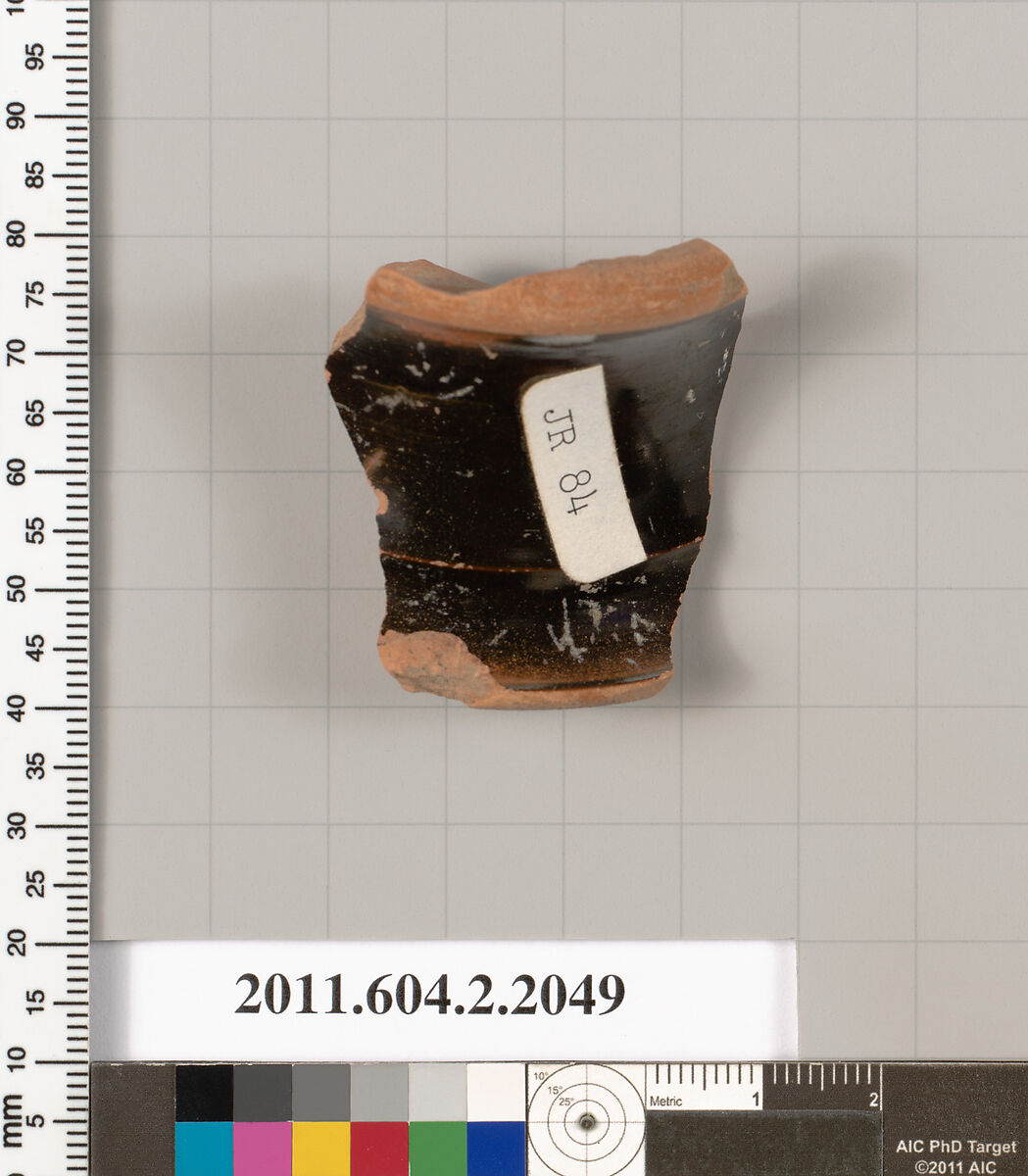 Terracotta fragment of a salt cellar, Terracotta, Greek, Attic 