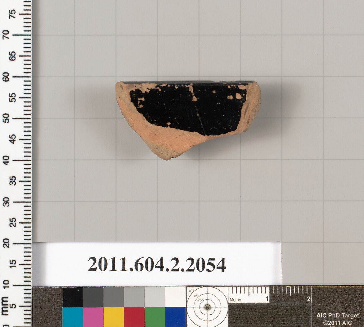 Terracotta fragment of a pot; glazed on the inside, Terracotta, Greek, Attic