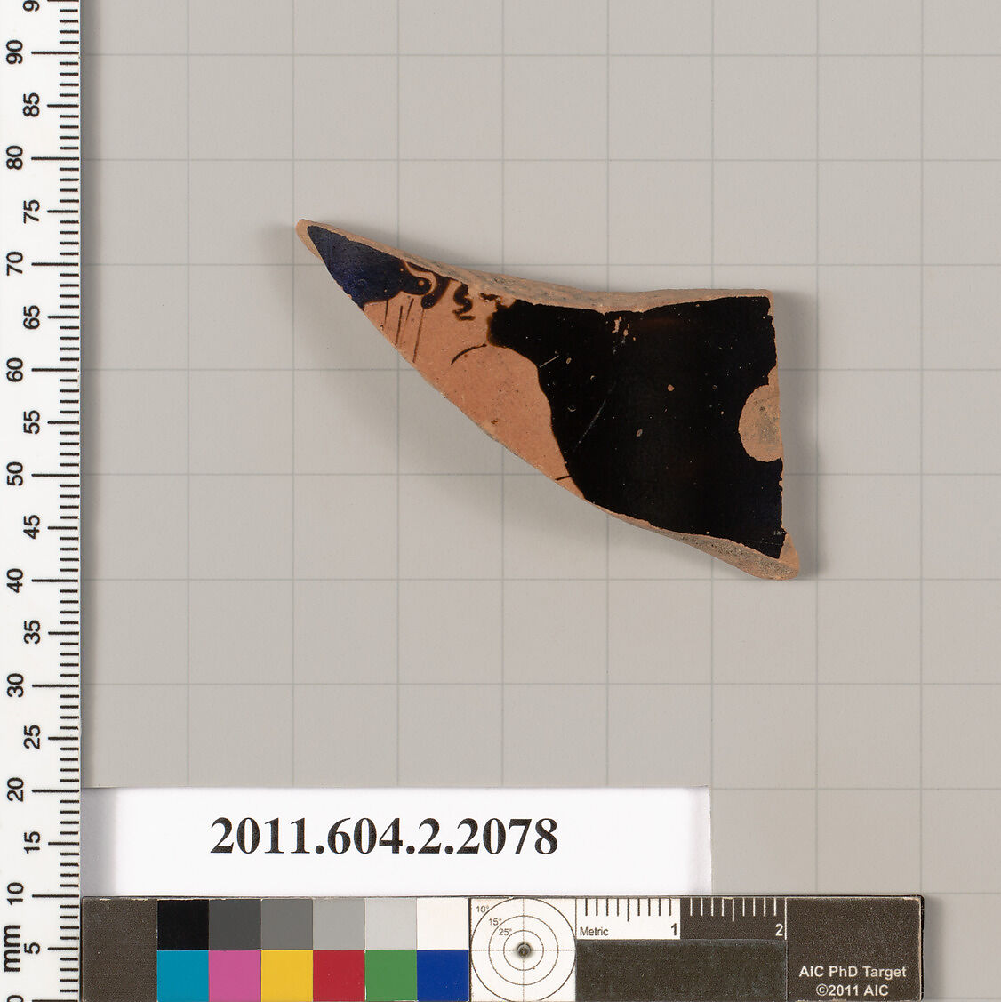 Terracotta fragment of a mug, Terracotta, Greek, Attic 