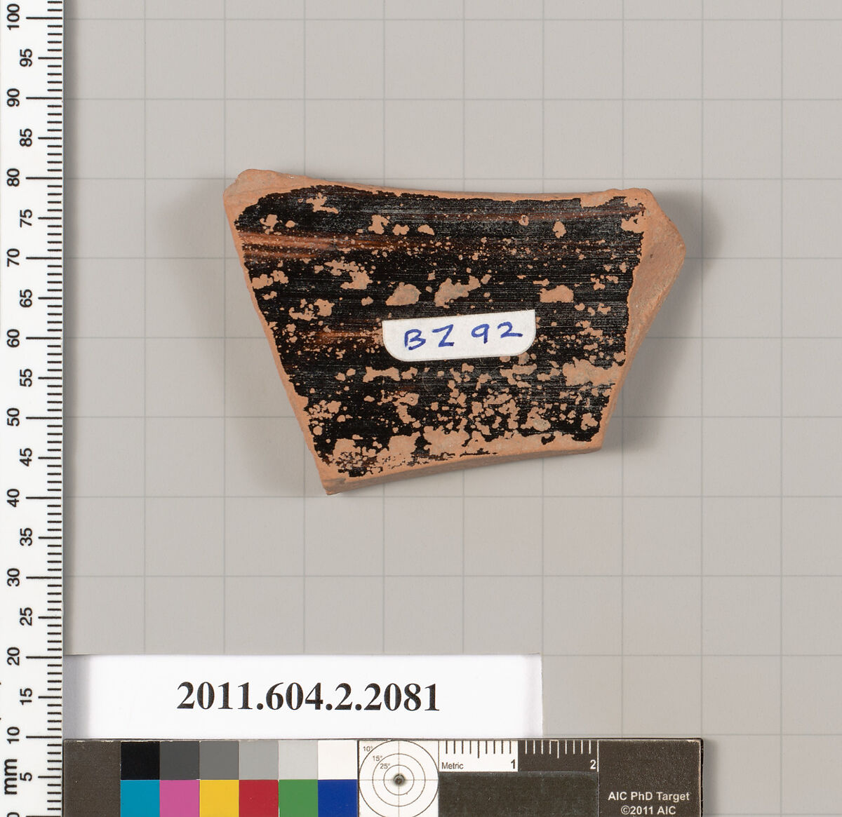 Terracotta fragment of a pot; glazed on the inside, Terracotta, Greek, Attic