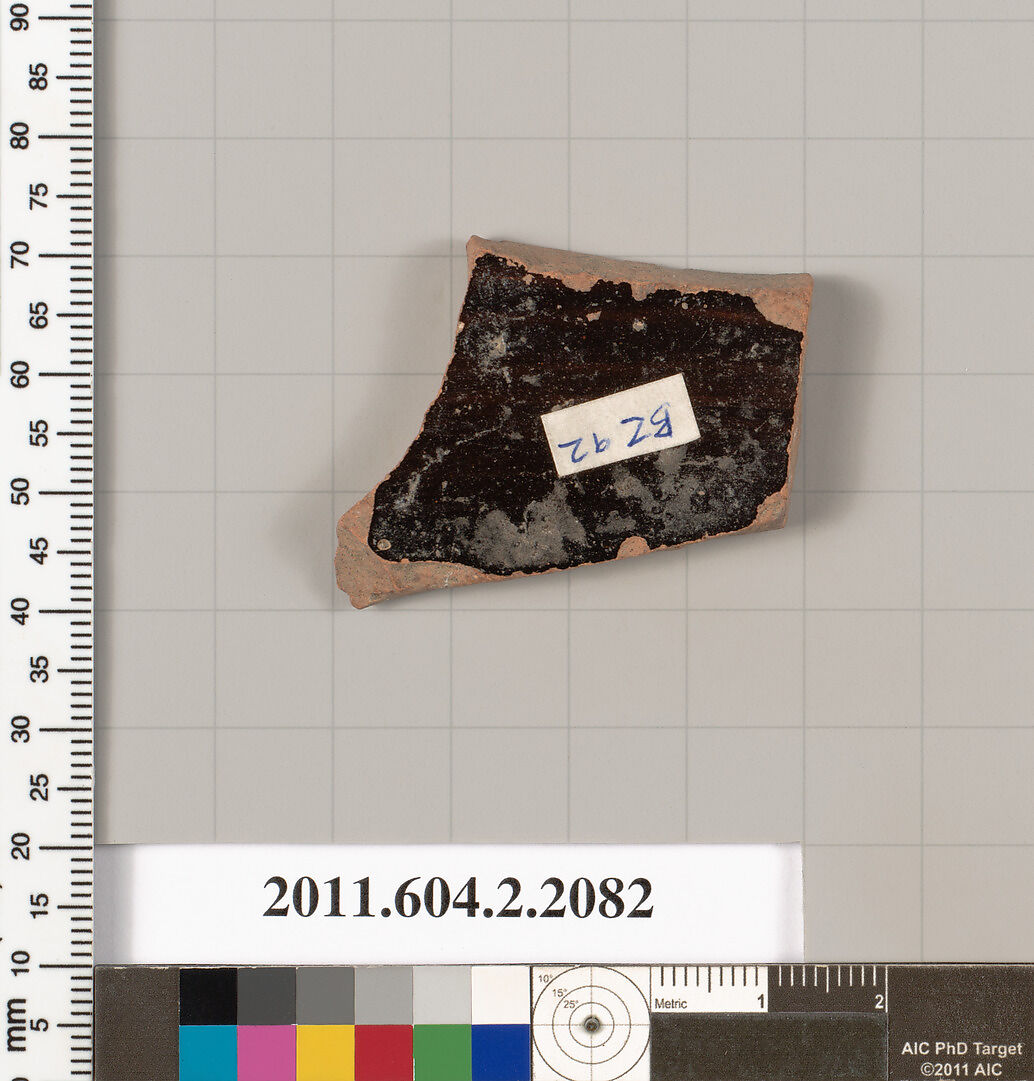 Terracotta fragment of a pot; glazed on the inside, Terracotta, Greek, Attic