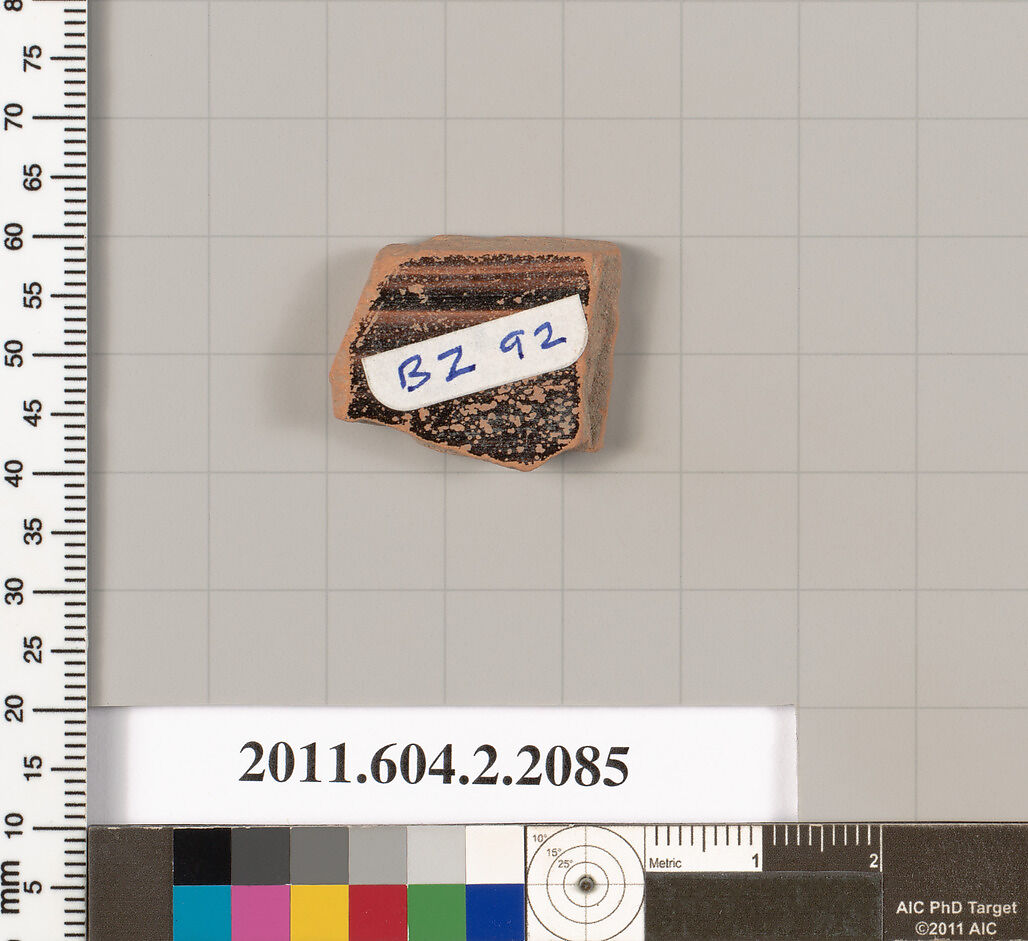 Terracotta fragment of a pot; glazed on the inside, Terracotta, Greek, Attic