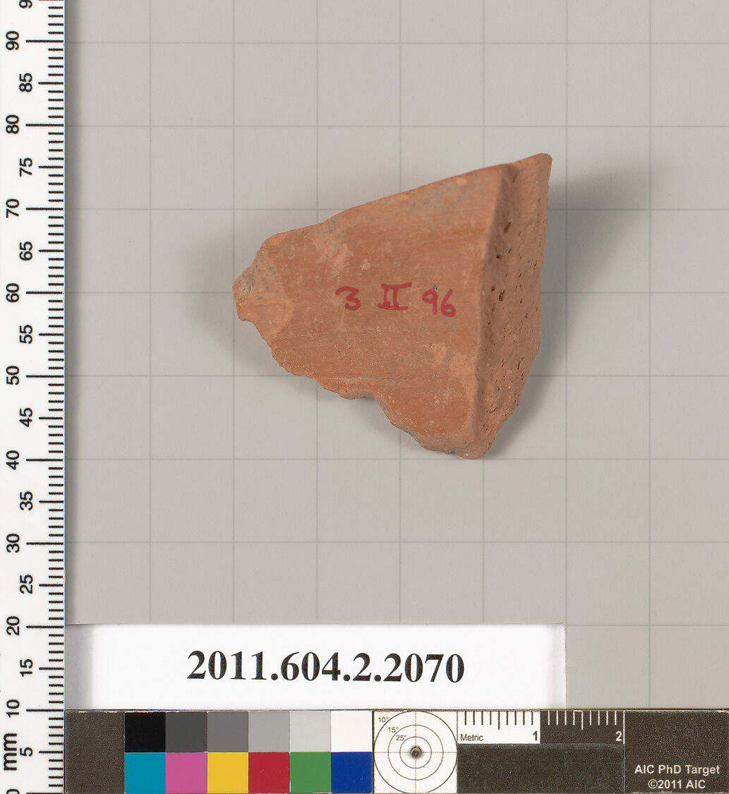 Terracotta fragment of a pot; unglazed on the inside, Terracotta, Greek, Attic