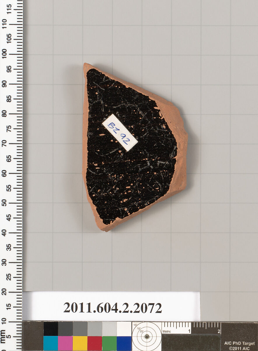 Terracotta fragment of a pot; glazed on the inside, Terracotta, Greek, Attic