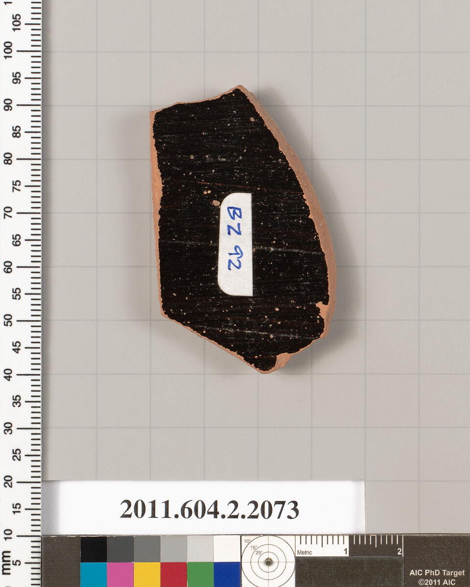 Terracotta fragment of a pot; glazed on the inside, Terracotta, Greek, Attic