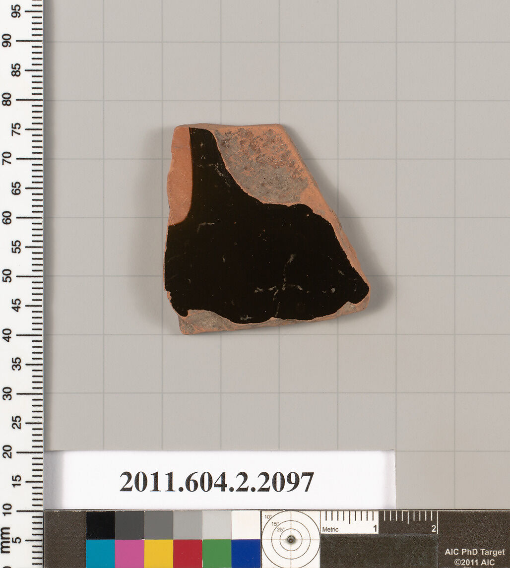 Terracotta fragment of a skyphos (deep drinking cup)?, Terracotta, Greek, Attic