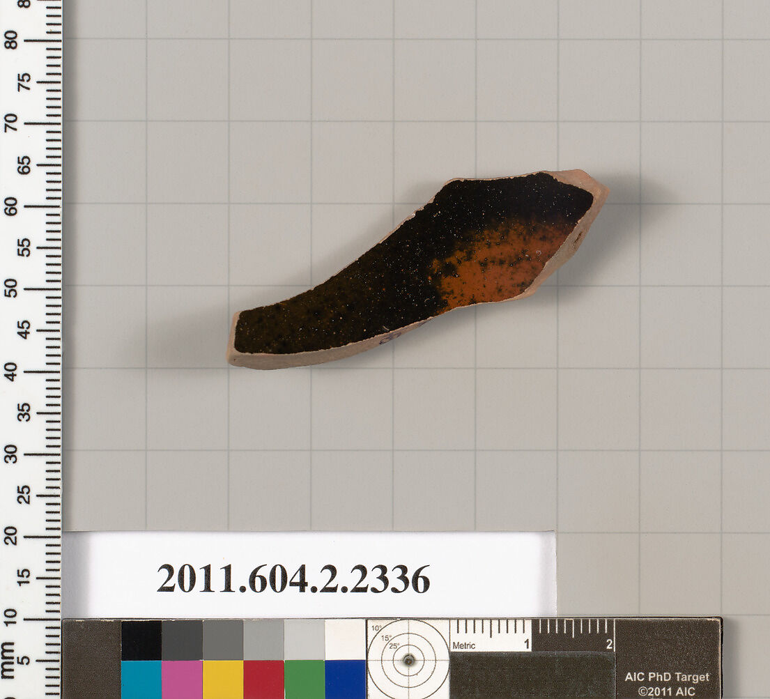 Terracotta fragment of a skyphos (deep drinking cup)?, Terracotta, Greek, Attic