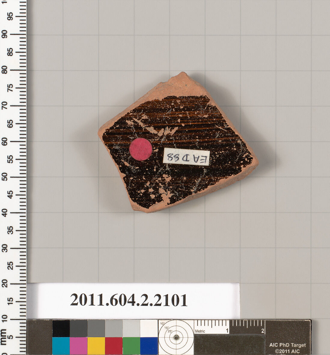 Terracotta fragment of a pot; glazed on the inside, Terracotta, Greek, Attic