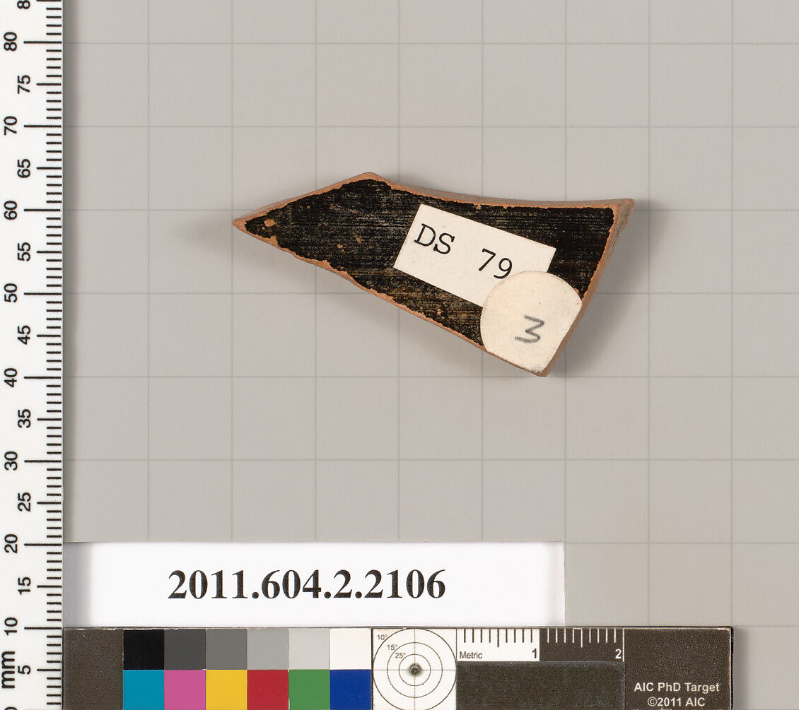 Terracotta fragment of a pot; glazed on the inside, Terracotta, Greek, Attic