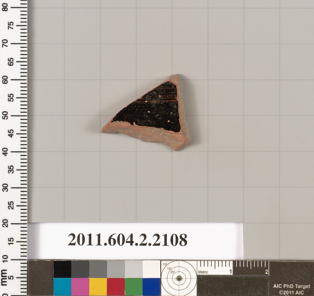 Terracotta fragment of a pot; glazed on the inside, Terracotta, Greek, Attic