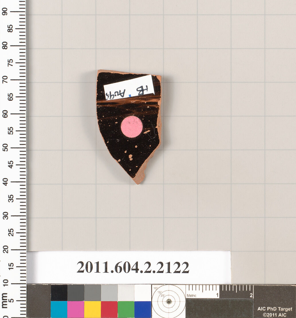 Terracotta fragment of a pot; glazed on the inside, Terracotta, Greek, Attic