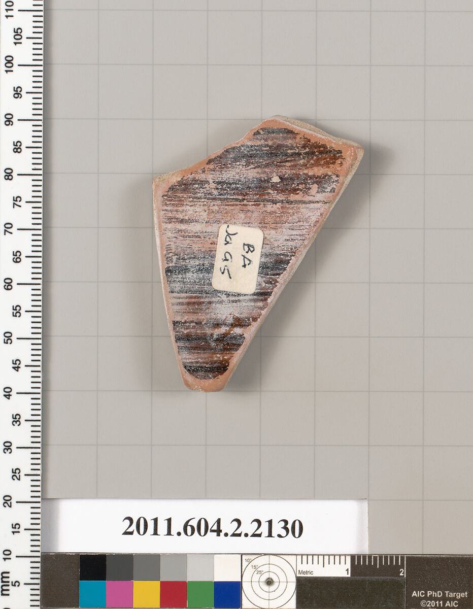Terracotta fragment of a pot, Terracotta, Greek, Attic