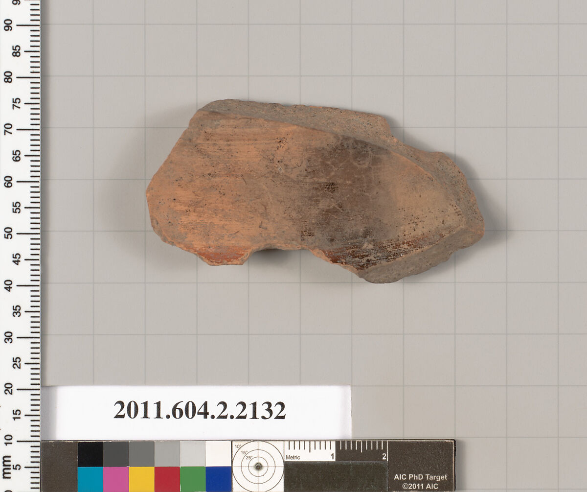 Terracotta fragment of a pot, Terracotta, Greek, Attic