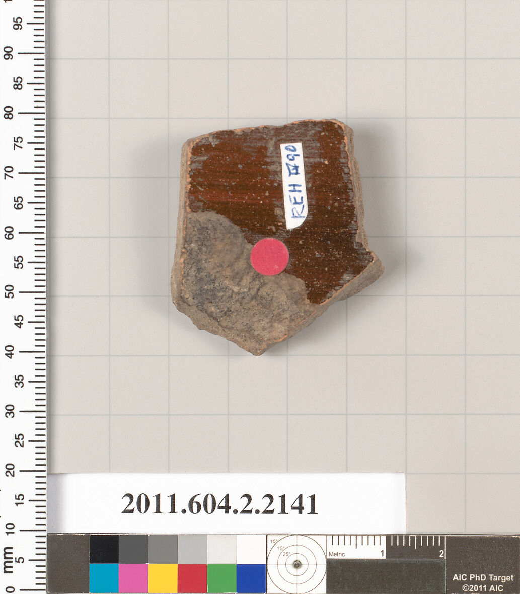 Terracotta fragment of a pot; glazed on the inside, Terracotta, Greek, Attic