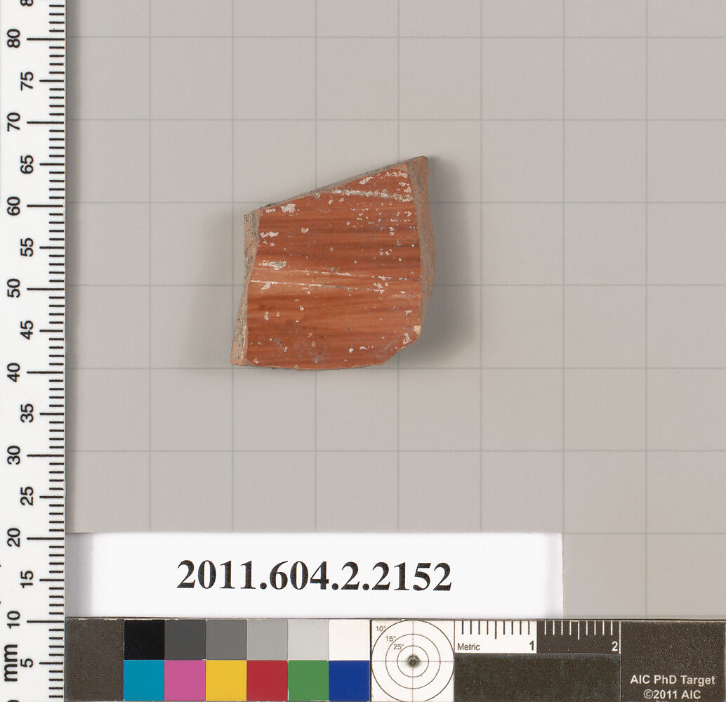 Terracotta fragment of a pot, Terracotta, Greek, Attic
